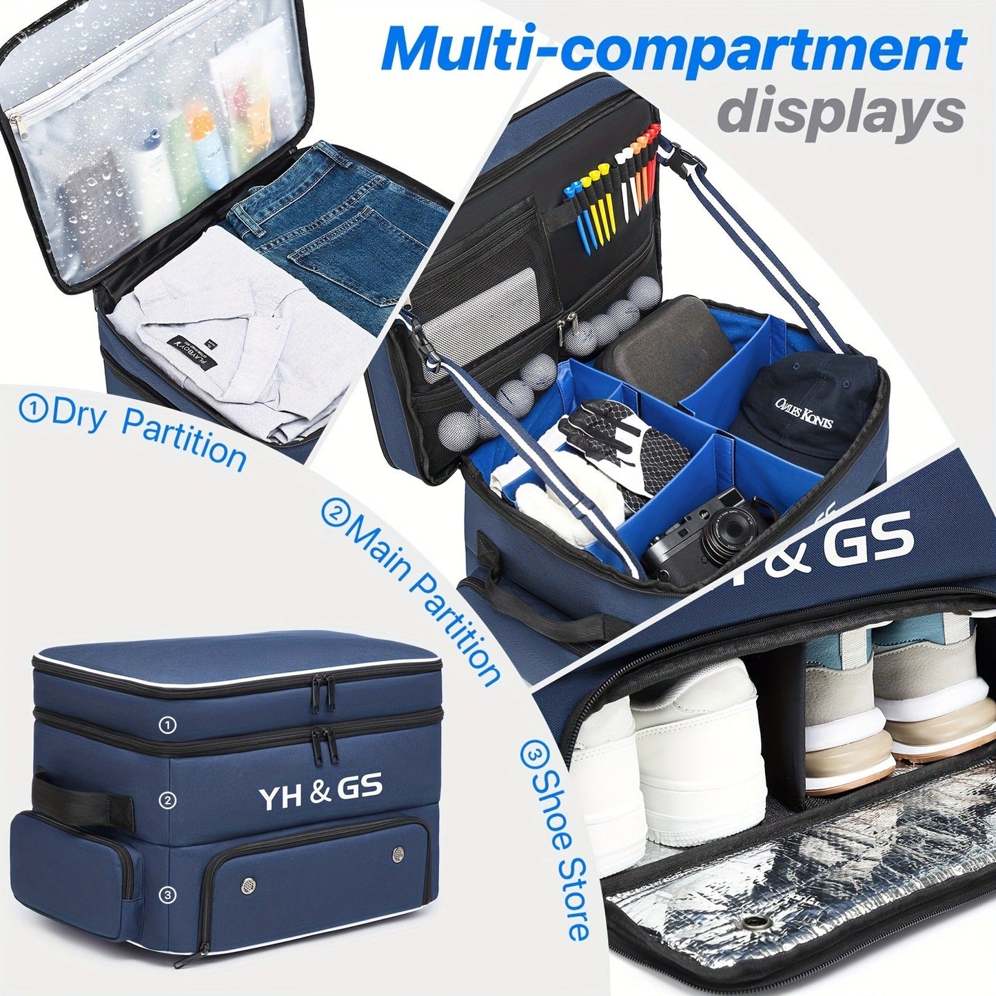 Oxford Fabric Golf Travel Bag Sturdy Double Layer Trunk Organizer with Zipper Closure Compact Golf Gear Storage Bag for Clothes Accessories Perfect Golf Lover Gift Blue