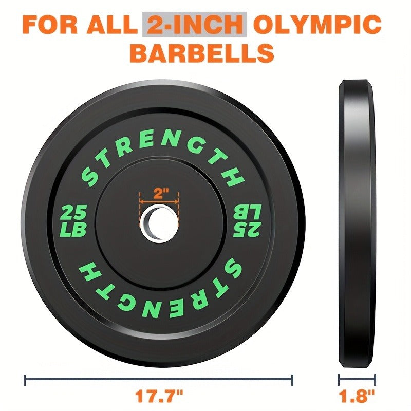 Bumper Plates – Rubber Olympic Weight Plates 10–45 lbs, 2-Inch Steel Center Ring, for Strength Training & Weightlifting, Home Gym Barbell Discs