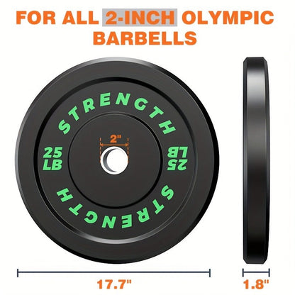 Bumper Plates – Rubber Olympic Weight Plates 10–45 lbs, 2-Inch Steel Center Ring, for Strength Training & Weightlifting, Home Gym Barbell Discs