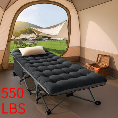 Folding Camping Cot Bed for Adults – Heavy Duty Double Layer Oxford Portable Camp Cot with Soft Pad & Carry Bag for Camping, Beach, Travel & Napping, 450/550/650 LBS Capacity Options