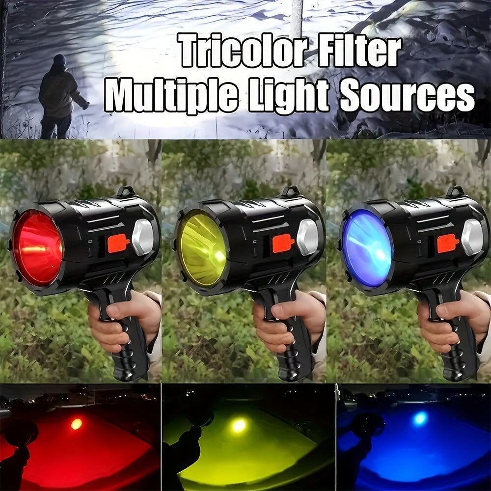 Solar Rechargeable Flashlight Super Bright LED Searchlight USB Charging ABS Spotlight for Camping Hiking Search Emergency Outdoor
