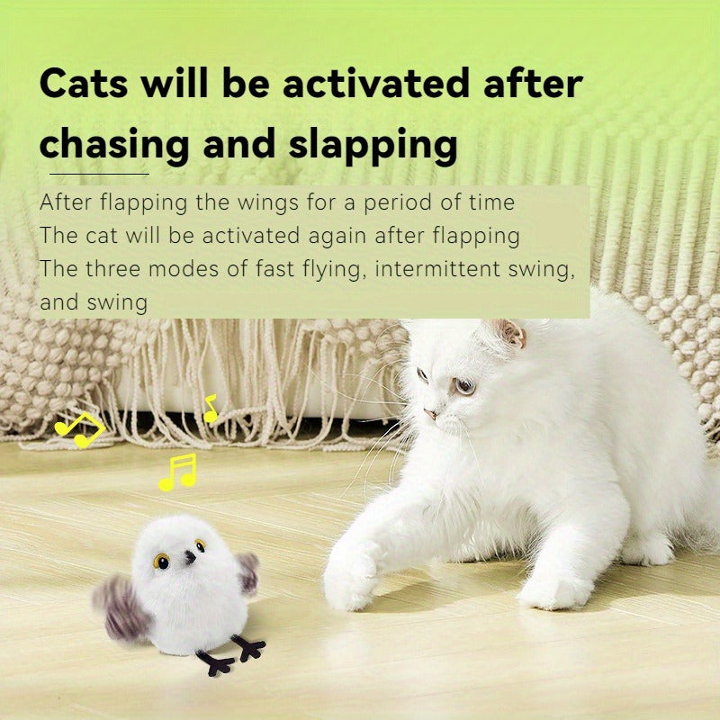 Flapping Bird Cat Toy with Realistic Chirping Sound - USB Rechargeable Interactive Plush Toy for Indoor Cats & Kittens, Smart Teaser for Exercise Enrichment & Boredom Relief
