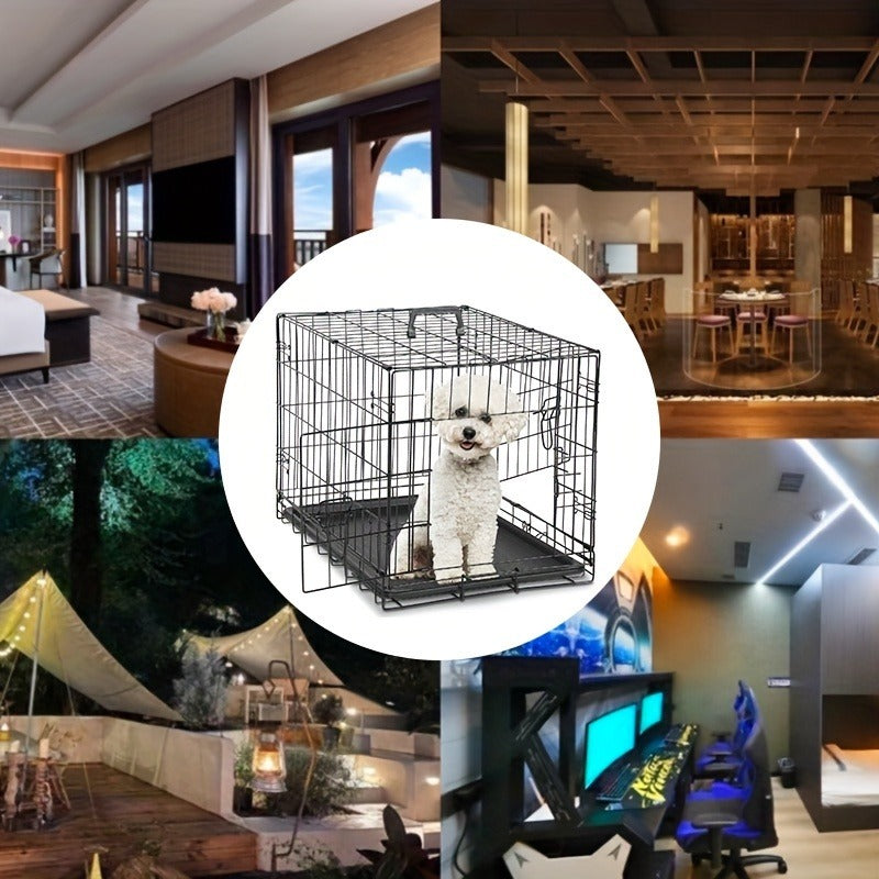 Dog Crate with Divider Panel & Double Door - Folding Metal Wire Dog Cage with Leak-Proof Tray, Indoor Outdoor Travel Pet Kennel for Small Medium Large Dogs, 5 Sizes