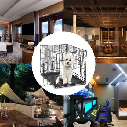 Dog Crate with Divider Panel & Double Door - Folding Metal Wire Dog Cage with Leak-Proof Tray, Indoor Outdoor Travel Pet Kennel for Small Medium Large Dogs, 5 Sizes