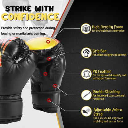 Boxing Training Gloves with Pearl Sponge Padding – Professional Shockproof Faux Leather Gloves for Muay Thai, Sparring, Fighting & Taekwondo, Wrap-Around Wrist Support for Men & Women