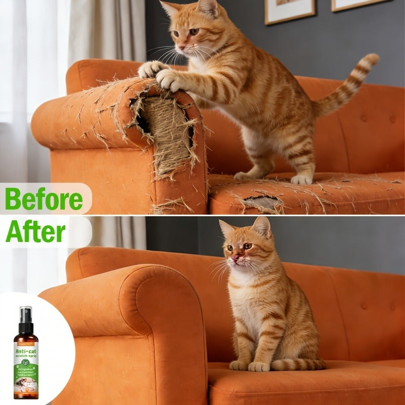 Cat Scratch Deterrent Spray for Furniture - Non-Toxic Pet Safe Anti-Scratch Training Spray, Protects Sofa Couch Carpet Door Wood Surfaces, Long-Lasting No-Stain Formula, Safe for Kittens & Adult Cats