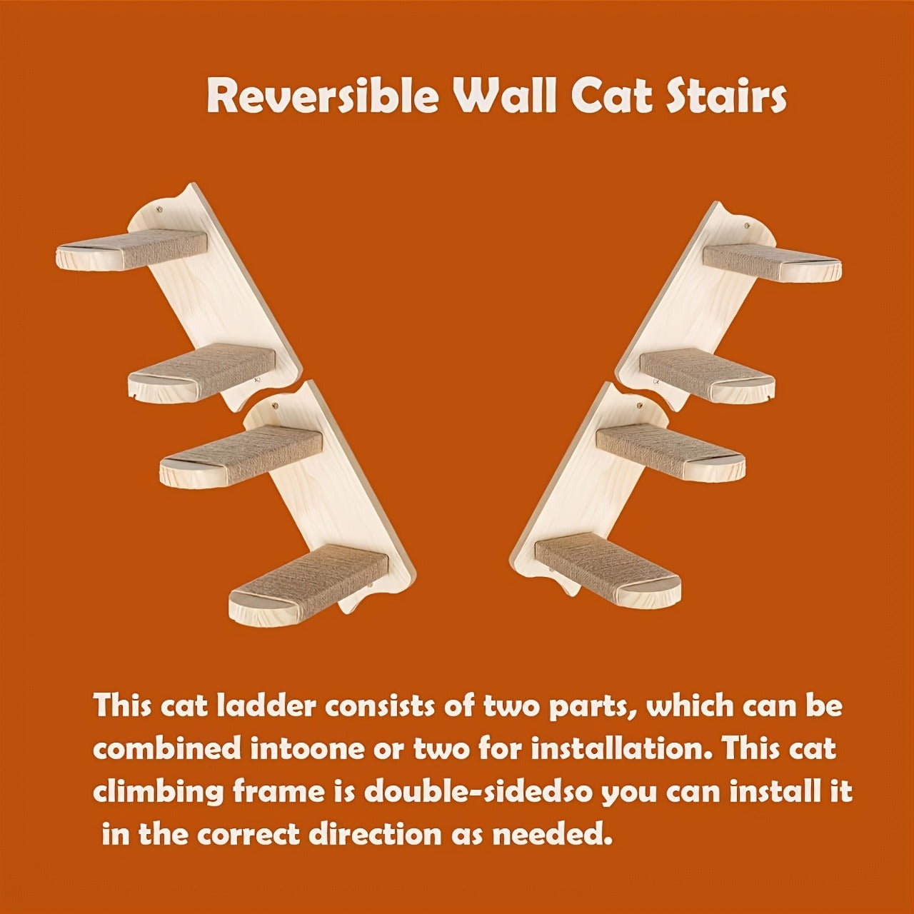 Wall-Mounted Cat Climbing Frame Solid Wood Cat Stairs Ladder Perch Jumping Platform All Season Indoor Cat Wall Furniture Adorable Cat Steps