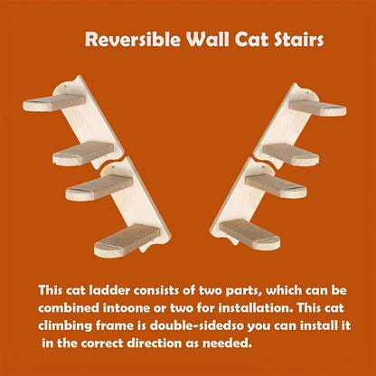Wall-Mounted Cat Climbing Frame Solid Wood Cat Stairs Ladder Perch Jumping Platform All Season Indoor Cat Wall Furniture Adorable Cat Steps