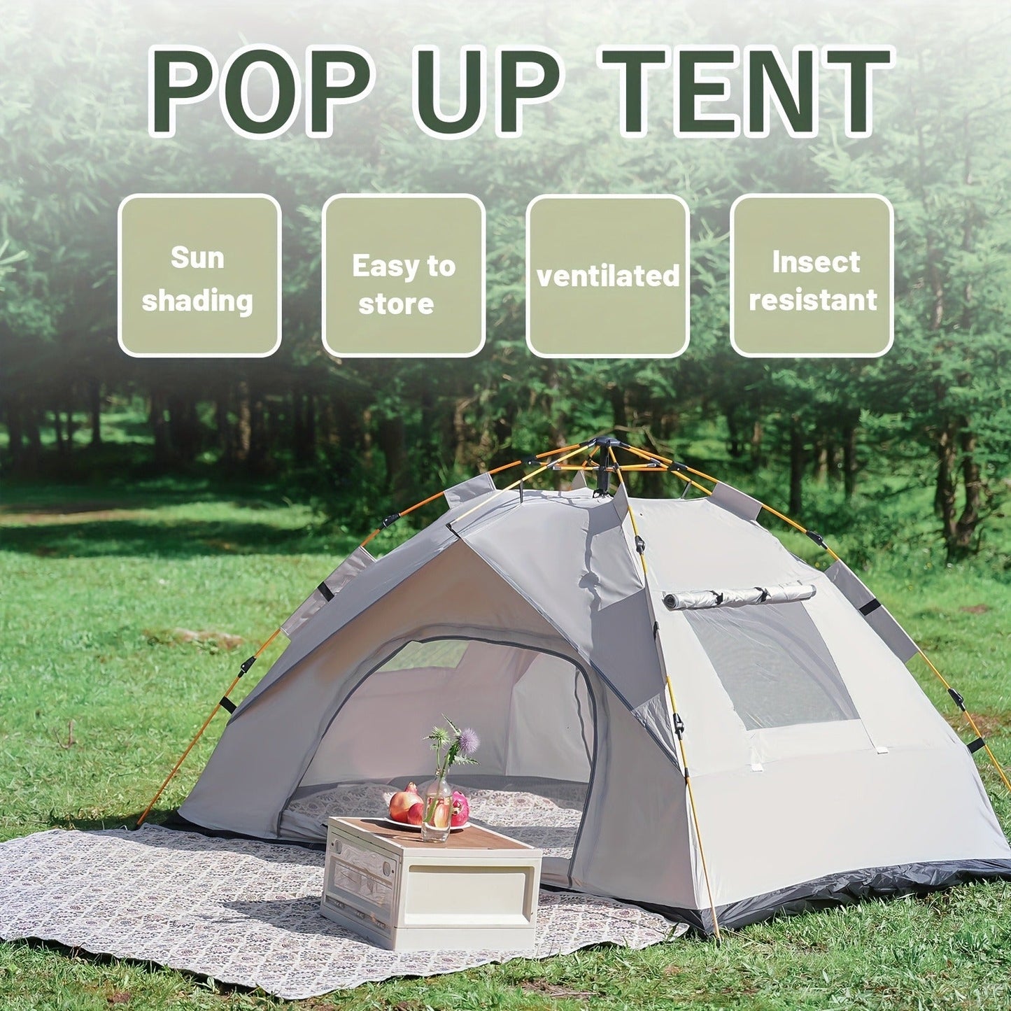Pop Up Camping Tent Instant Setup – Automatic Windproof Lightweight Tent with Dual Doors & Mesh Windows, All-Season Waterproof Design for 1-3 & 3-4 Person, Ideal for Camping, Hiking & Travel