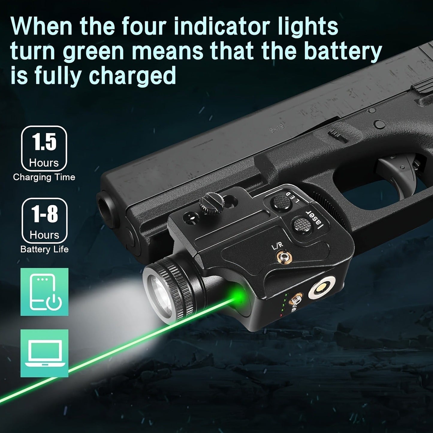 Tactical Green Laser Sight with LED Flashlight Combo - USB Rechargeable, Picatinny Rail Mount, Ambidextrous for Pistols, Rifles & Airguns