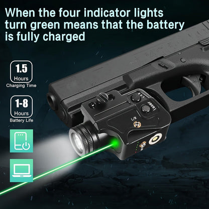 Tactical Green Laser Sight with LED Flashlight Combo - USB Rechargeable, Picatinny Rail Mount, Ambidextrous for Pistols, Rifles & Airguns