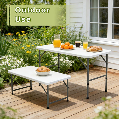 Folding Picnic Table Portable Plastic Camping Table Indoor Outdoor with Carrying Handle Lock 4FT 6FT Lightweight Fold Up Dining Table for Camping Backyard BBQ Party Beach White