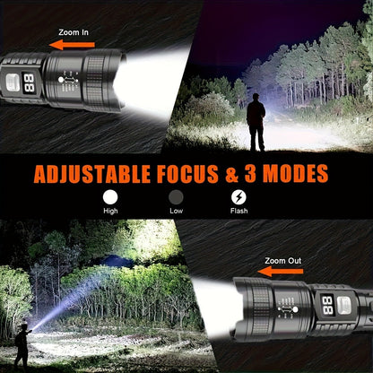 Zoomable Rechargeable Flashlight 800 Lumen High Power LED Torch Adjustable Beam for Camping Fishing Hunting Emergency EDC