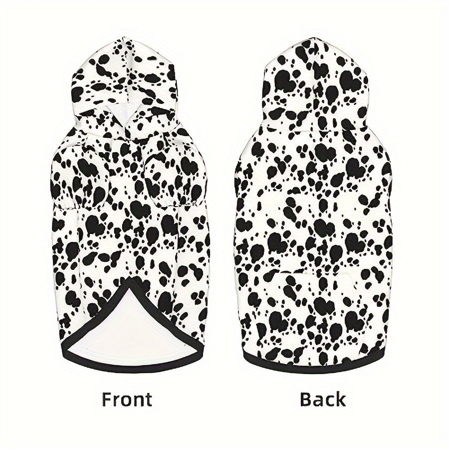 Dog Hoodie Dalmatian Print Pullover Sweatshirt – Soft Polyester Hooded Pet Costume for Small Medium Large Dogs, Autumn Winter Halloween Outfit, Elastic Ribbed Cuffs, Machine Washable