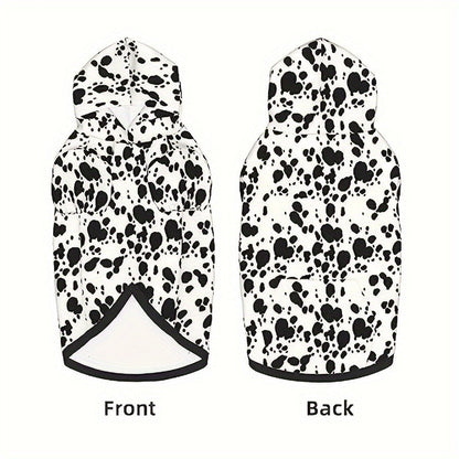 Dog Hoodie Dalmatian Print Pullover Sweatshirt – Soft Polyester Hooded Pet Costume for Small Medium Large Dogs, Autumn Winter Halloween Outfit, Elastic Ribbed Cuffs, Machine Washable