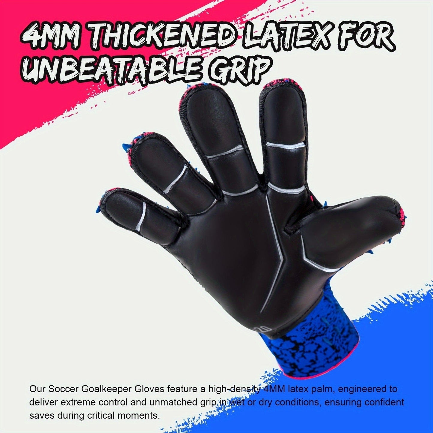 Soccer Goalkeeper Gloves with 4mm Grip Palm - Ventilated Goalie Gloves for Youth & Adults, Flexible Finger Protection, Sizes 6-10, Black Green, Red Green, Blue Pink