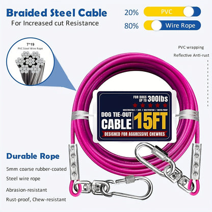 Dog Tie Out Cable for Yard Heavy Duty - Steel Wire Runner Leash with Swivel Hooks, Holds Up to 300 lbs, Anti-Tangle Dog Run Cable for Large Dogs Outdoor - S/M/L Sizes, 3 Colors