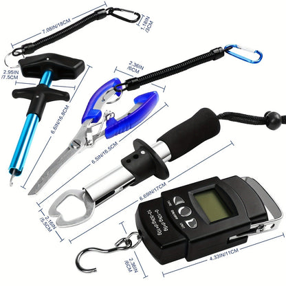 Fishing Tool Set 6pcs – Pliers, Fish Lip Gripper, Scale, Hook Remover, Saltwater & Freshwater Tackle Accessories Kit for Anglers, Durable Polycarbonate Multi-Function Fishing Gear Gift Set