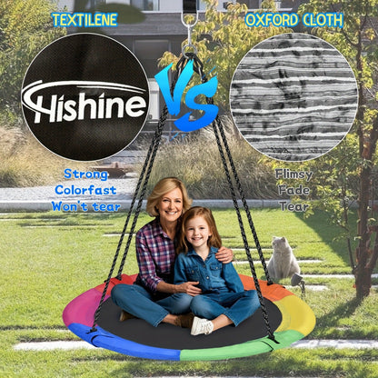 Saucer Tree Swing 43 Inch 360 Degree Rotating Flying Saucer Swing with Swivel Hanging Straps Adjustable Ropes Round Spinner Swing for Tree Swing Set Kids Outdoor