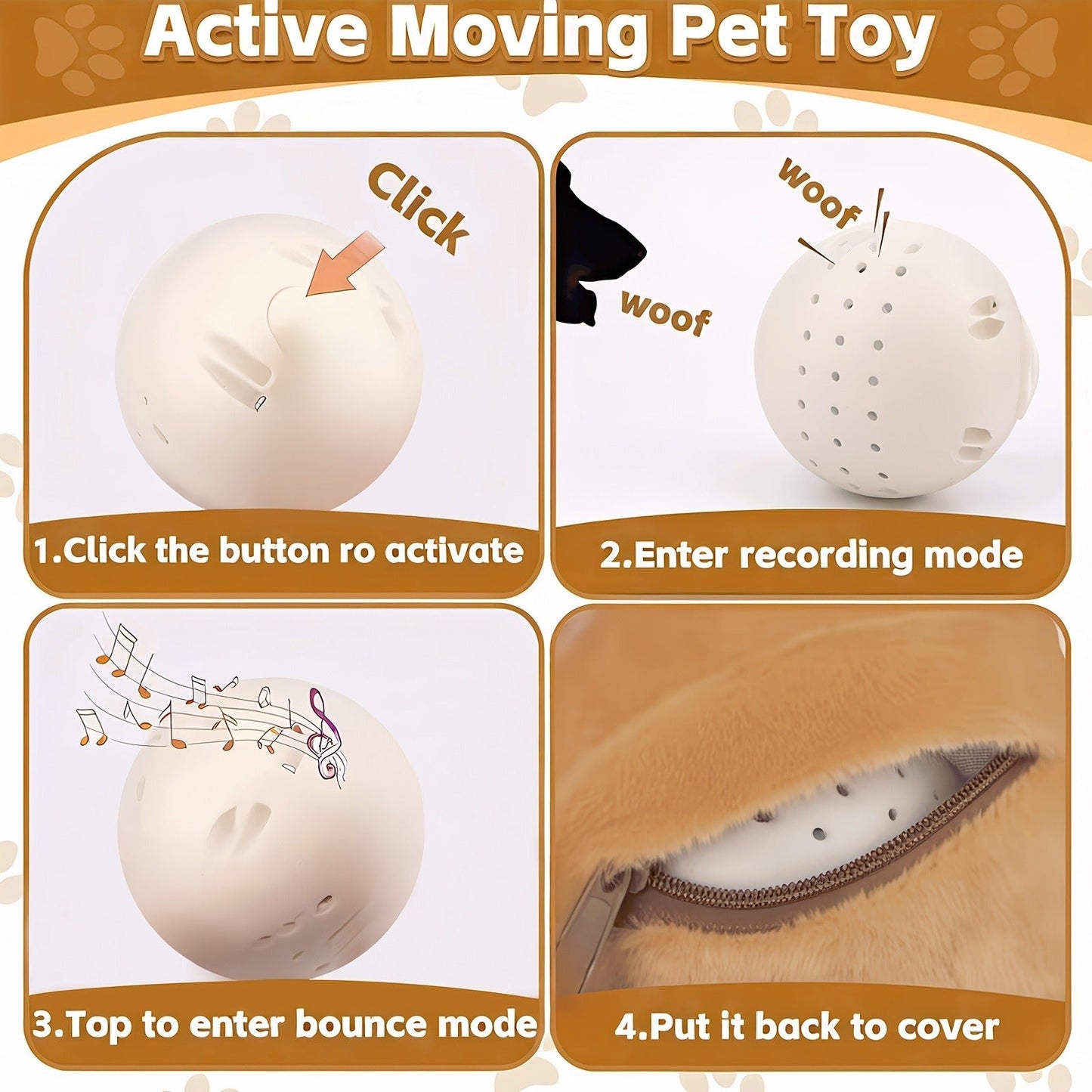 Interactive Bouncing Dog Toy Ball with Sound - Smart Electric Squeaky Pet Toy, Rechargeable Washable Jumping Ball with Recording & Music Mode for Small Medium Large Dogs