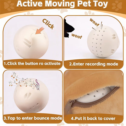 Interactive Bouncing Dog Toy Ball with Sound - Smart Electric Squeaky Pet Toy, Rechargeable Washable Jumping Ball with Recording & Music Mode for Small Medium Large Dogs