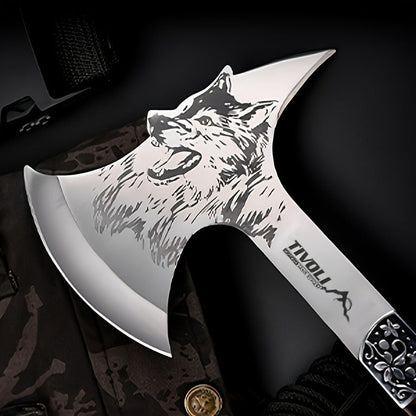 Viking Hatchet High Carbon Steel – Full Tang Camping Axe with Nylon Sheath & Gift Box | Animal Carved Handle for Wood Splitting, Hunting & Outdoor Adventure