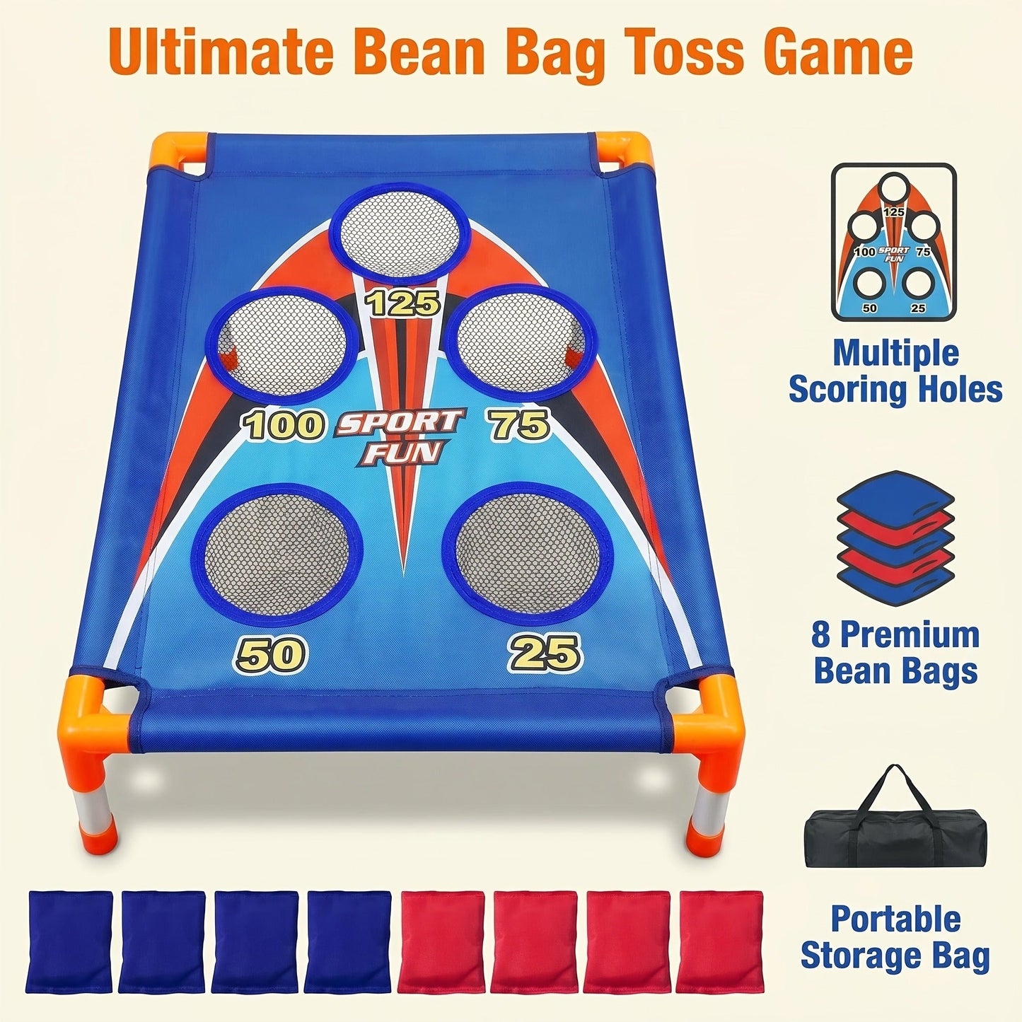 Bean Bag Toss Game Set – 5-Hole Scoring Board, 8 Bean Bags & Carry Bag – Outdoor Backyard Lawn & Beach Game for Adults & Kids, Family Party, Birthday & Holiday Gift