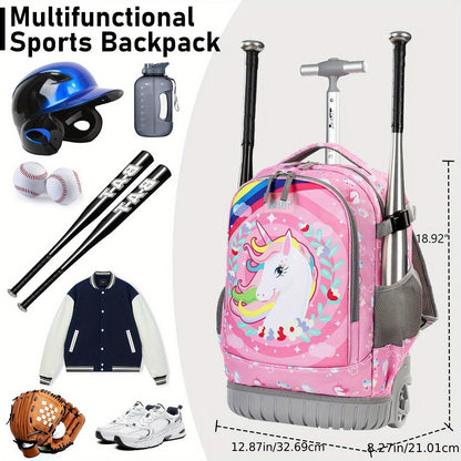 Wheeled Sports Backpack with Wheels – Large Capacity Baseball Softball Soccer Bag Multiple Pockets for Daily Commuting