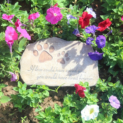 Pet Memorial Stone Hand-Painted Paw Print Garden Grave Marker for Dogs & Cats, Sympathy Loss Gift Indoor Outdoor Pet Remembrance Stone, Heartfelt Dog Cat Memorial Gift, Brown