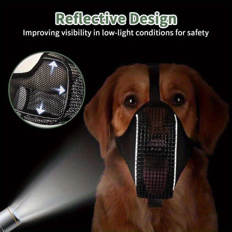 Dog Muzzle Reflective Mesh 2 Pack Anti-Bite Full Coverage with Adjustable Straps, Soft Breathable Polyester Dog Mask for Grooming Vet Visits Walking, Sizes M L XL XXL, Black