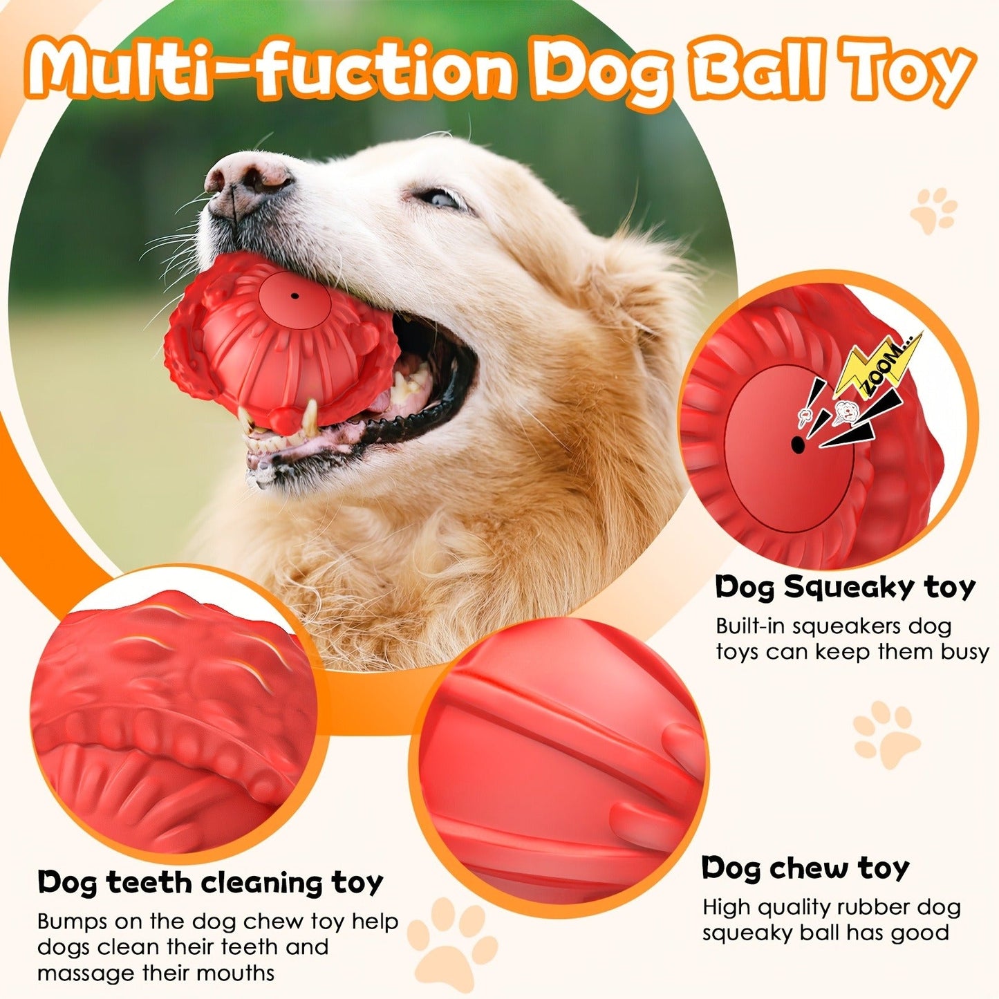Durable Bite-Resistant Dog Ball – Audible Squeaky Floating Rubber Toy for Small, Medium & Large Dogs | Outdoor & Pool Use