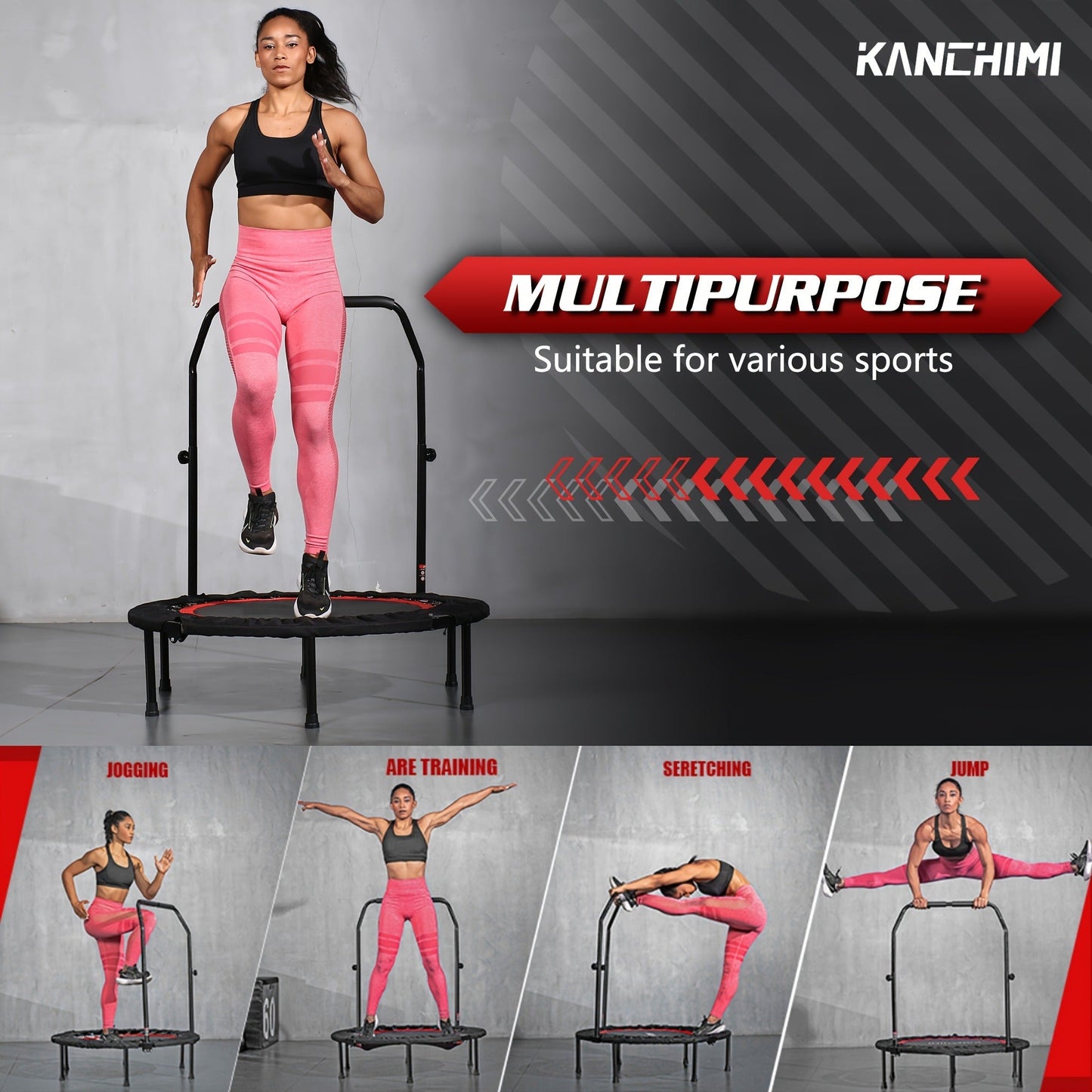 Mini Trampoline Rebounder 40 Inch Folding Indoor Fitness Trampoline with Handle Bar Max Load 450lbs for Adults Home Workout Exercise