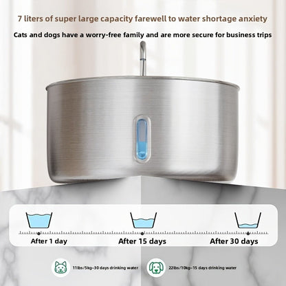 Large Stainless Steel Pet Water Fountain 236oz / 7L - Automatic Cat & Dog Water Dispenser, Multi-Stage Filtration, Visible Water Level Window, USB Powered, Replacement Filters Included, FT007