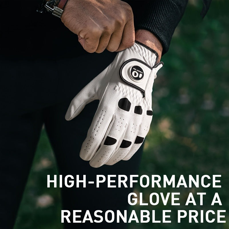 Men's Golf Glove Left Hand 3 Pack with Ball Marker – WeatherSof Soft Grip Cabretta-Style Golf Gloves for Men, Buckle Closure, All-Weather Performance, Sizes S to XXL (White)