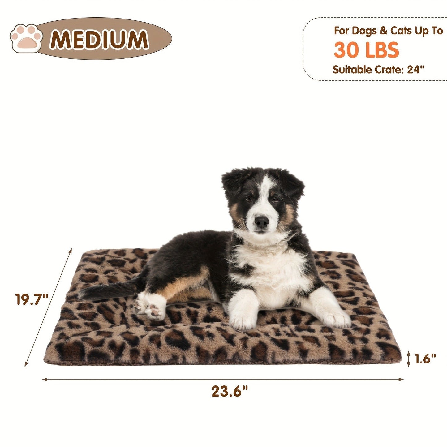 Reversible Plush Pet Mat Leopard Print Fleece Soft Warm Dog Cat Bed Pad Anti-Slip Machine Washable for Crate Car Sofa Floor Small Medium Large Breeds S M