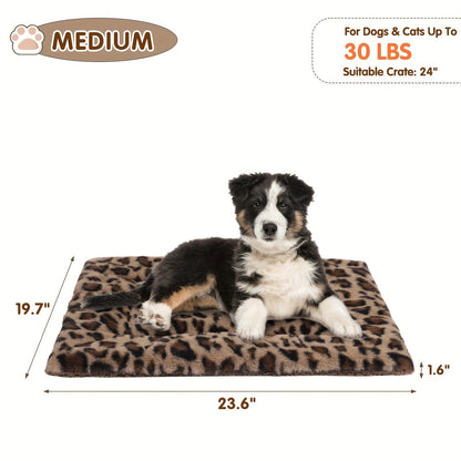 Reversible Plush Pet Mat Leopard Print Fleece Soft Warm Dog Cat Bed Pad Anti-Slip Machine Washable for Crate Car Sofa Floor Small Medium Large Breeds S M