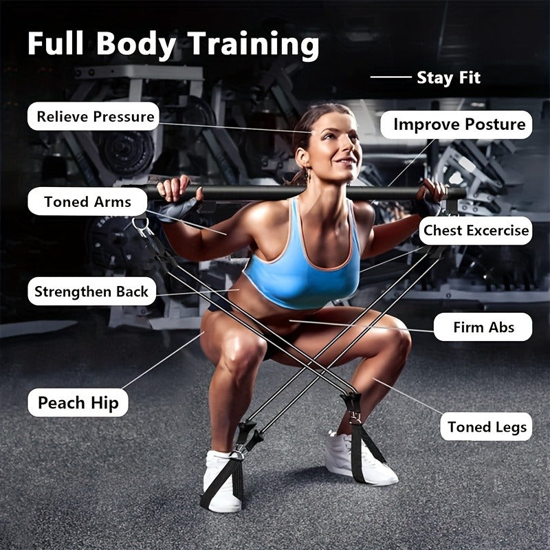 Pilates Bar Kit 14pcs with Resistance Bands & Tension Belt – Multifunctional Fitness Pedal Puller Stick for Home Yoga Stretch Training, Full Body Workout Equipment for Women Men