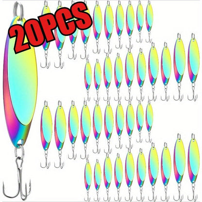 Metal Spoon Fishing Lure Heavy-Duty Holographic – 5 Sizes 1/5 to 3/4oz Saltwater & Freshwater Spinnerbait with Treble Hooks for Salmon, Trout, Bass, Pike, Tuna & Mackerel – Hard Casting Spoon