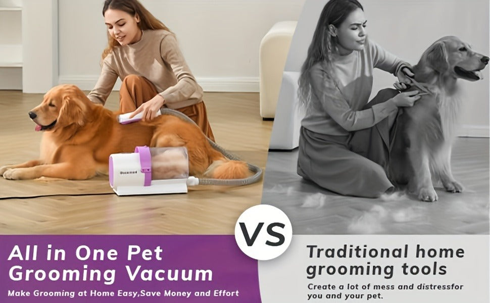 Dog Grooming Vacuum Kit 4-in-1 – Pet Hair Vacuum with Electric Clipper, Grooming Brush & Deshedding Tools, 2.5L Large Dust Cup, 10kPa Suction, Low Noise, 4 Comb Sizes (Model G2-W2)