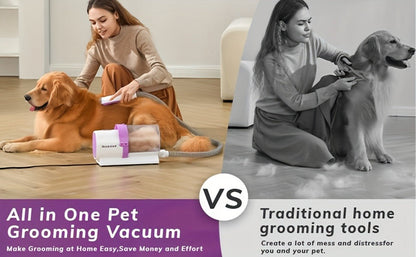 Dog Grooming Vacuum Kit 4-in-1 – Pet Hair Vacuum with Electric Clipper, Grooming Brush & Deshedding Tools, 2.5L Large Dust Cup, 10kPa Suction, Low Noise, 4 Comb Sizes (Model G2-W2)