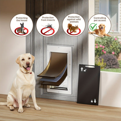 Dog Door 3-Flap Magnetic Pet Door for Interior & Exterior Doors or Wall – Heavy Duty Insulated Doggie Door with Closing Panel, Medium & Large, Fits Dogs 45–100 lbs, White & Black