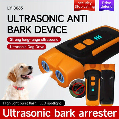 Ultrasonic Dog Bark Control Device with LED Flashlight - Adjustable Anti-Barking Trainer, Portable Indoor Outdoor Dog Behavior Corrector