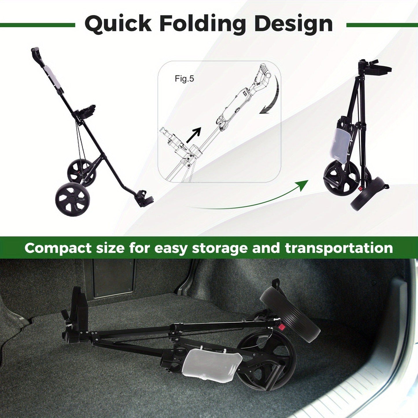 Foldable 2 Wheel Golf Push Cart Trolley with Scoreboard - Lightweight Steel Frame Pull Cart with Adjustable Handle, Score Counter, Ball & Tee Holder, Easy Fold Design for Golf Course & Club Transport