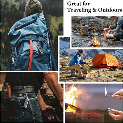 Permanent Match Fire Starter Set 4pcs, 10000-Strike Flint Metal Match Lighter with Keychain, Emergency Survival Fire Starter Kit for Outdoor Camping Hiking Backpacking, No Fuel No Battery Required