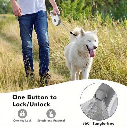 LED Retractable Dog Leash 16 Feet with Built-In Lights for Night Walks - Adjustable Durable PVC Traction Line for Small & Medium Dogs, Available with or without Light in Black Pink Red
