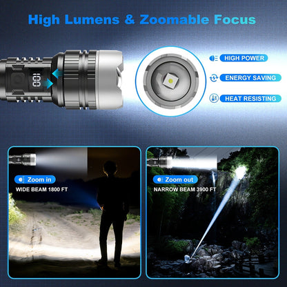Rechargeable LED Flashlight 2000 Lumens – 2 Pack, 5 Modes, COB Side Light, 200M Beam Range, USB-C Charging, Durable ABS Torch for Camping Emergency Outdoor Use
