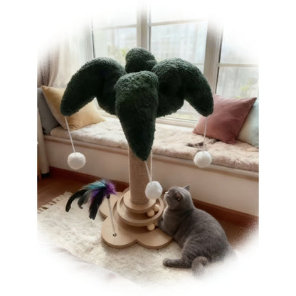 Cat Scratching Post Sisal Vertical Clown Hat Design, Wear-Resistant Cat Scratch Board with Cat Climbing Frame & Teaser Toy, Fun Shaped Cat Scratcher for Indoor Cats, Millet & Turtle Shape, Green