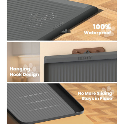 Waterproof Pet Feeding Mat 36"x24" Non-Slip Dog Bowl Mat with Raised Edges & Diversion Grooves - Large Food and Water Mat for Dogs & Cats, Easy-Clean Floor Protector, Grey