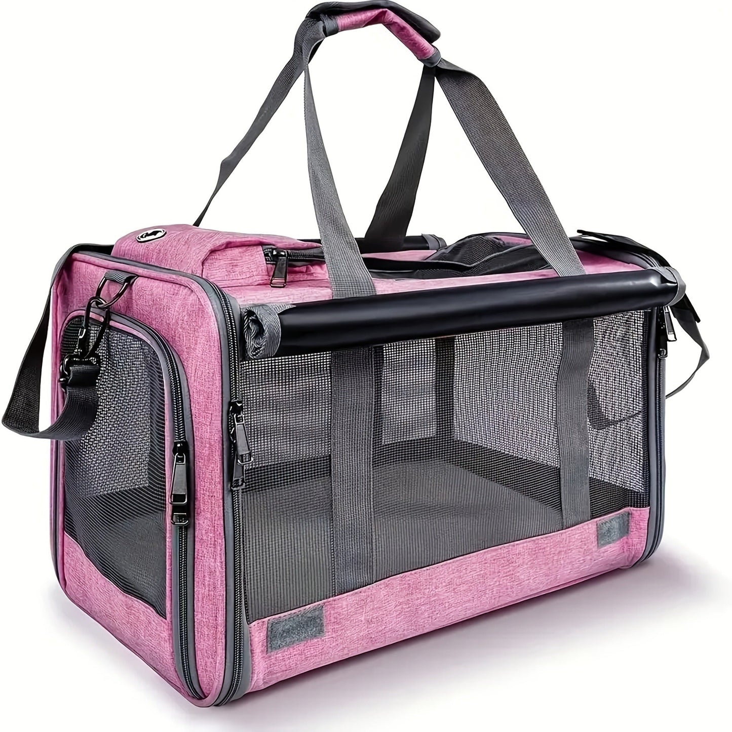 Airline Approved Pet Carrier Soft Sided Collapsible for Cats & Small Dogs - Breathable Oxford Cloth Travel Bag with Zipper Closure, Privacy Cover & Combo Set with Collar Leash Harness, Blue Pink Grey Green Beige