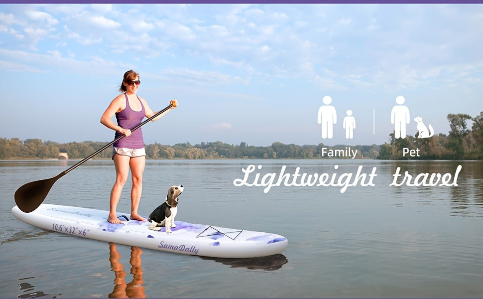 Floral Inflatable SUP Board 10.6ft x 32'' Purple Flower Pattern EVA Non-Slip Deck with Hand Pump Waterproof Bag Removable Fin Leash for All Skill Levels